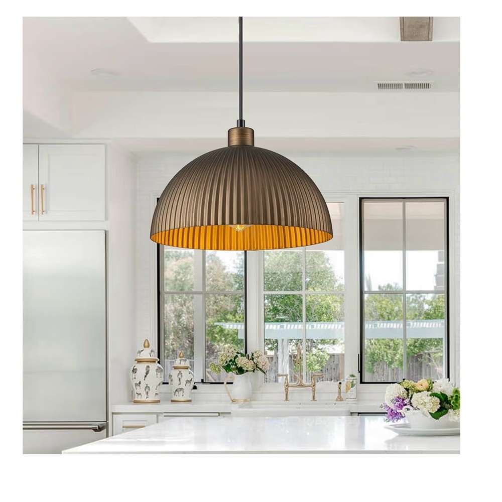 Modern Dome Pendant Light in Bronze and Gold